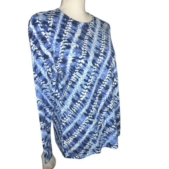 J. McLaughlin Lenny Sweater Women's Size L Blue Tie Dye Print Button Cuff NWOT! - Picture 2 of 6